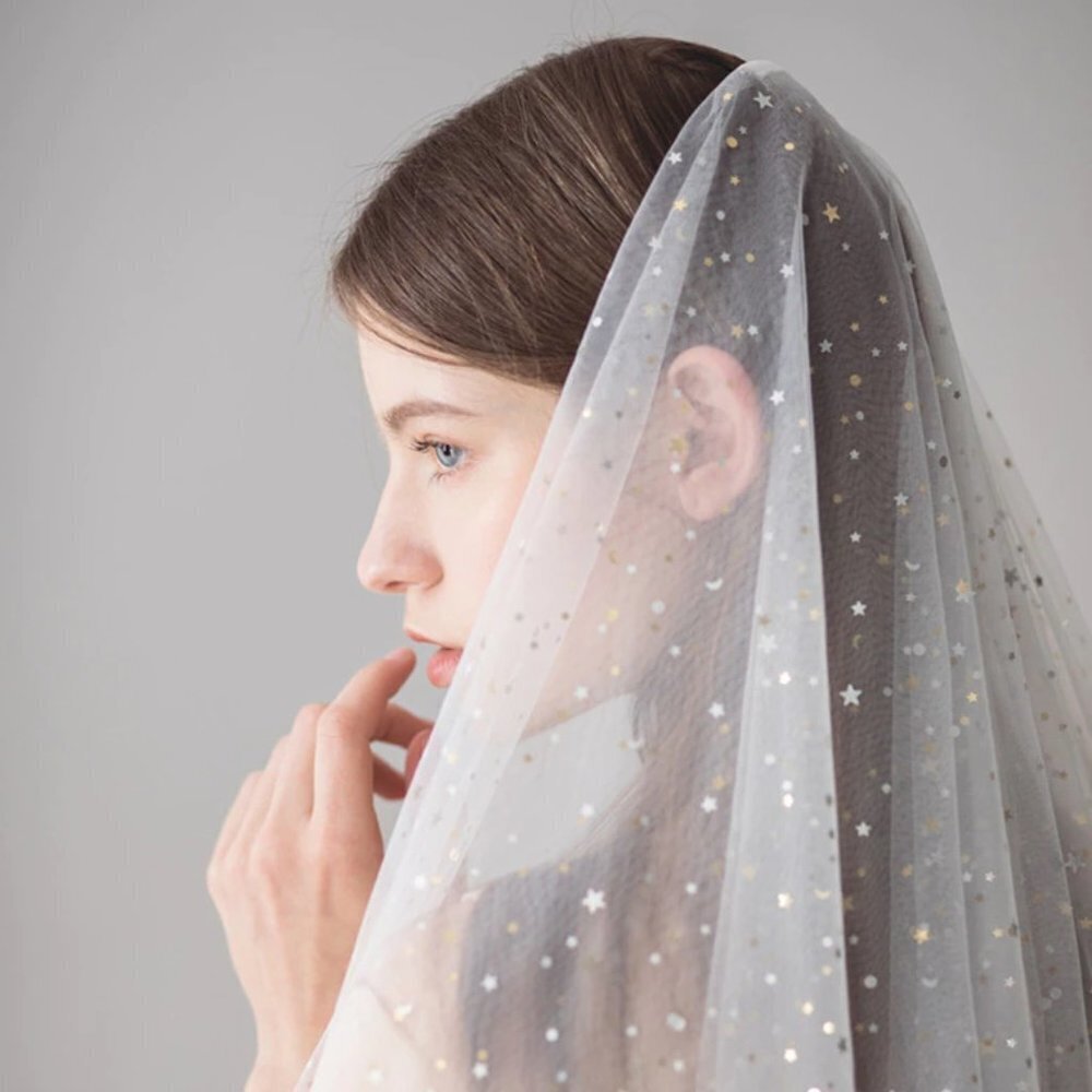 Wedding veil fingertip length white gold bridal stars brand new elegant fashion